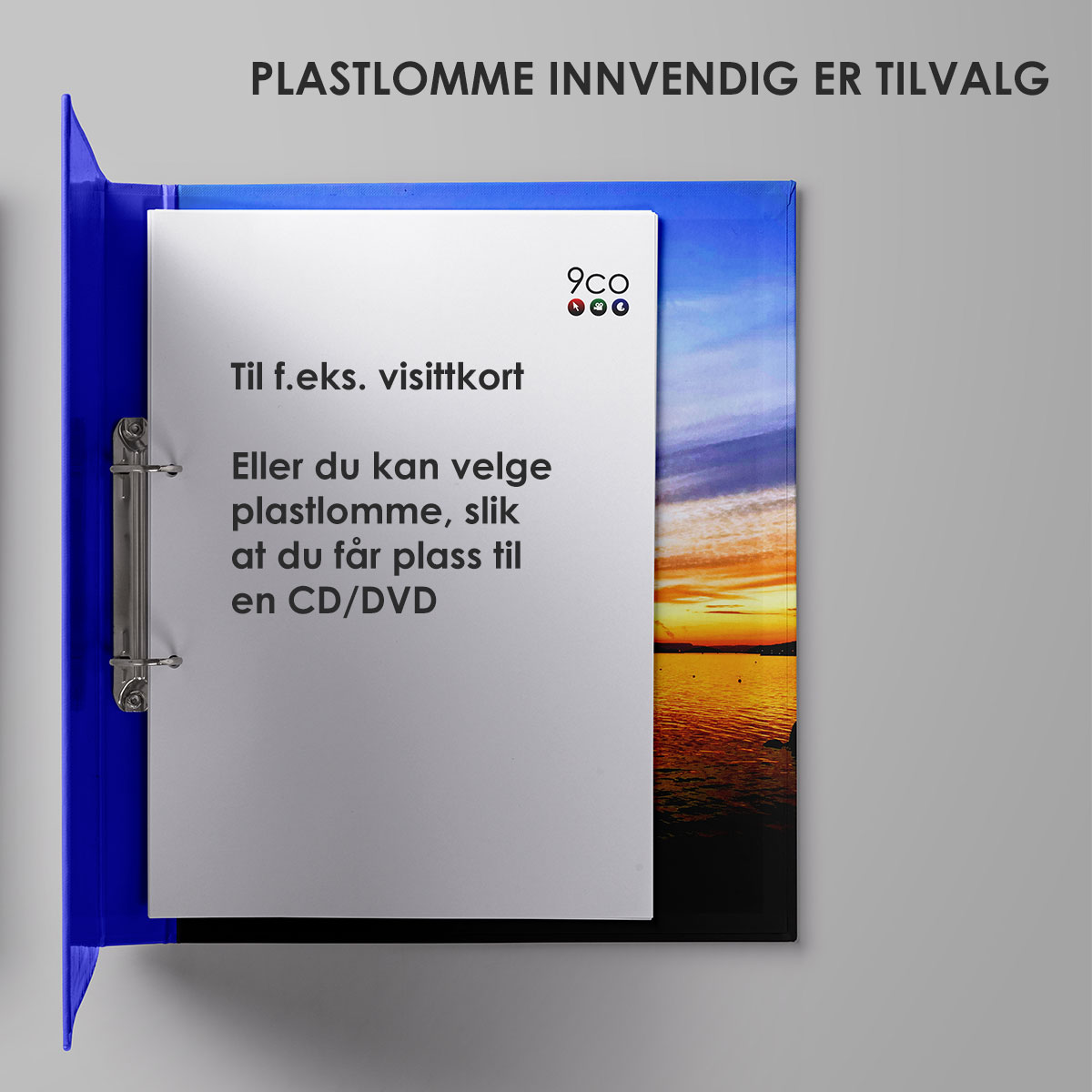 Plastlomme til visittkort eller CD/DVD på ringpermen